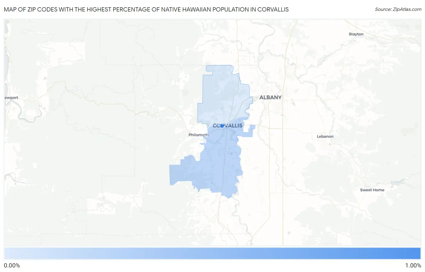Zip Codes with the Highest Percentage of Native Hawaiian Population in Corvallis Map