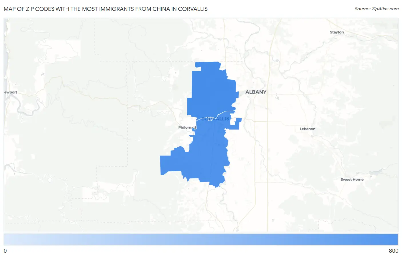 Zip Codes with the Most Immigrants from China in Corvallis Map