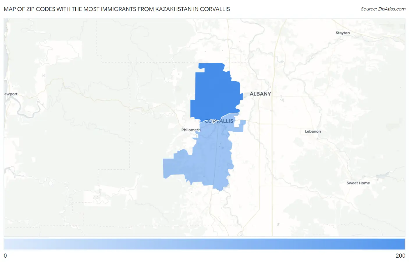 Zip Codes with the Most Immigrants from Kazakhstan in Corvallis Map