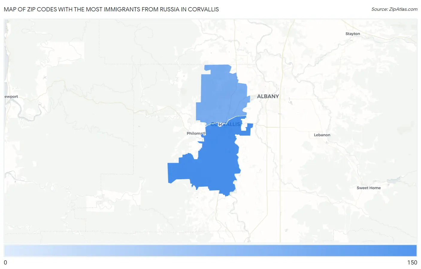 Zip Codes with the Most Immigrants from Russia in Corvallis Map