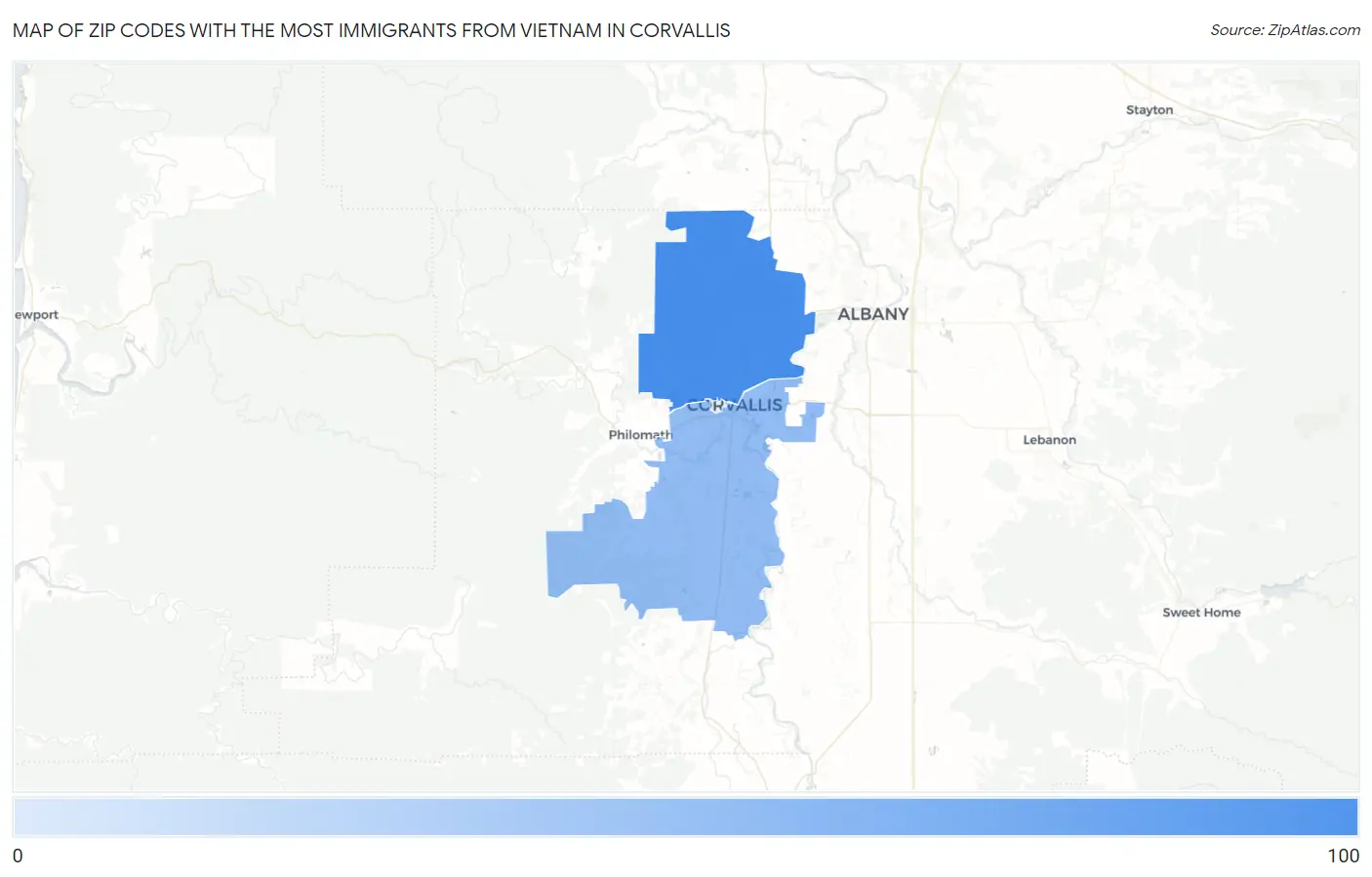 Zip Codes with the Most Immigrants from Vietnam in Corvallis Map