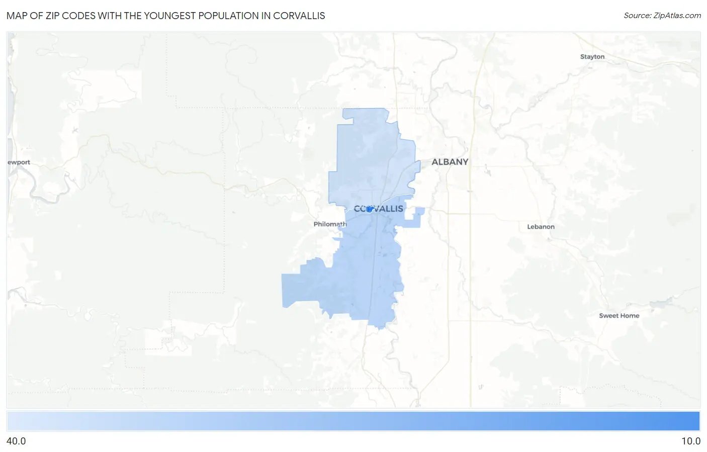 Zip Codes with the Youngest Population in Corvallis Map