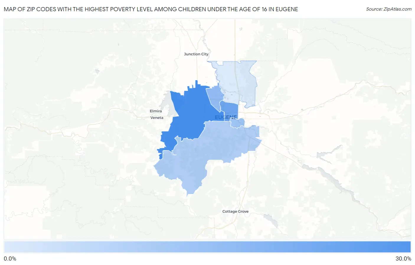 Zip Codes with the Highest Poverty Level Among Children Under the Age of 16 in Eugene Map