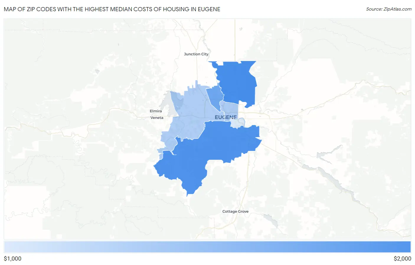 Zip Codes with the Highest Median Costs of Housing in Eugene Map