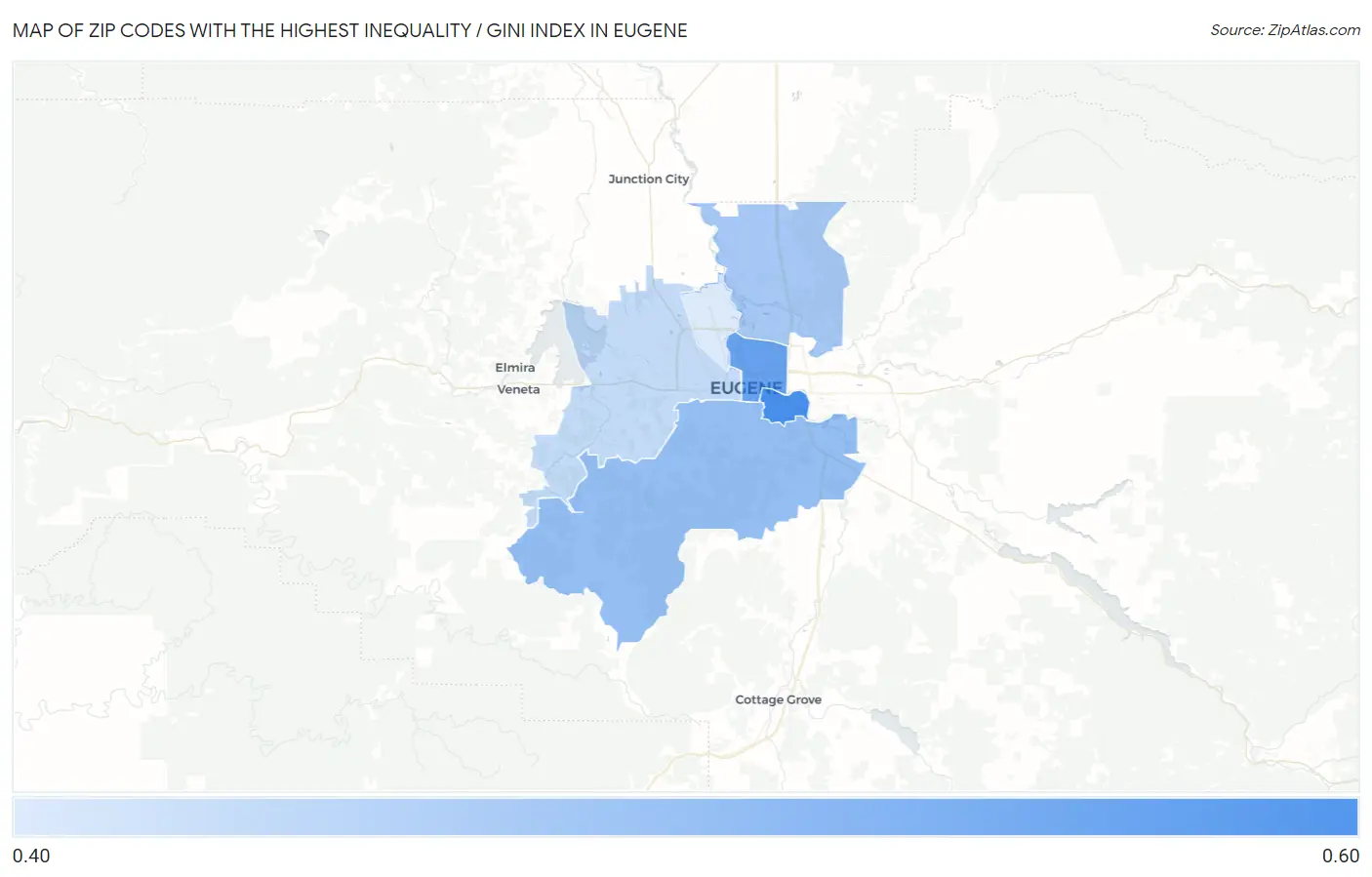 Zip Codes with the Highest Inequality / Gini Index in Eugene Map