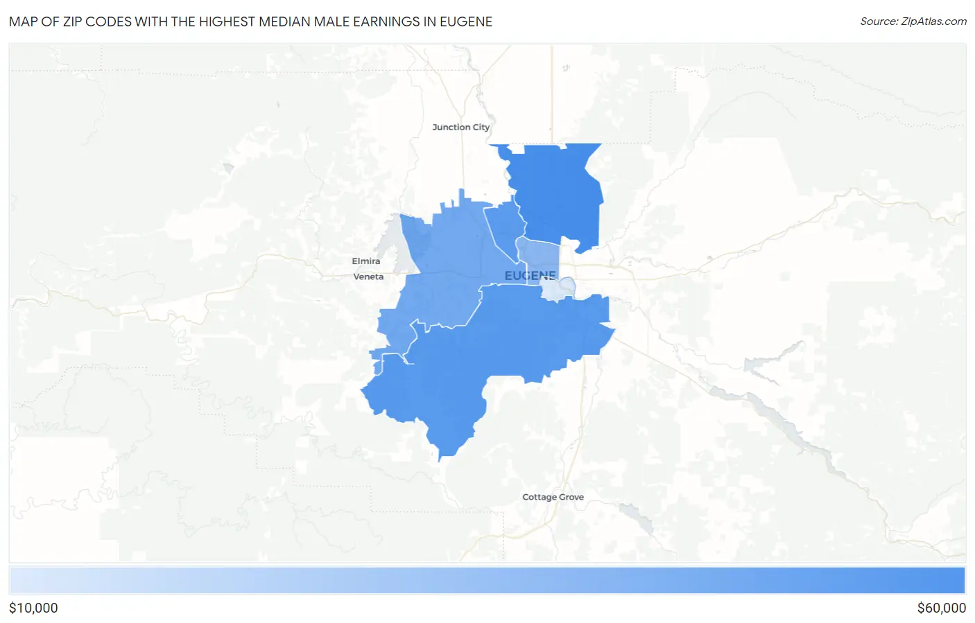 Zip Codes with the Highest Median Male Earnings in Eugene Map