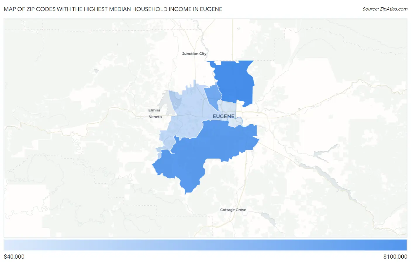 Zip Codes with the Highest Median Household Income in Eugene Map