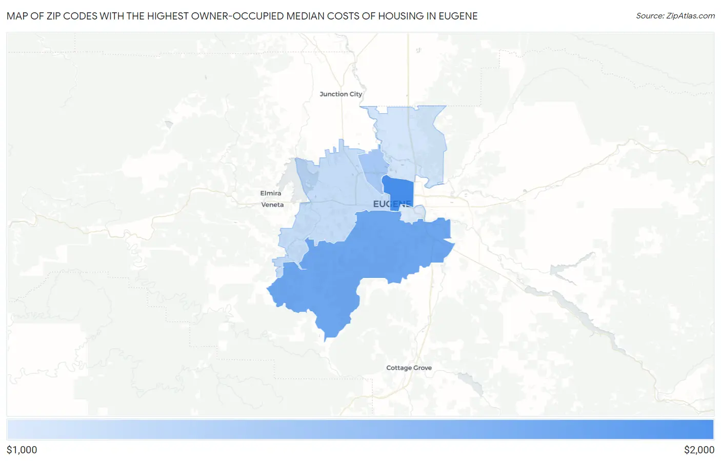 Zip Codes with the Highest Owner-Occupied Median Costs of Housing in Eugene Map