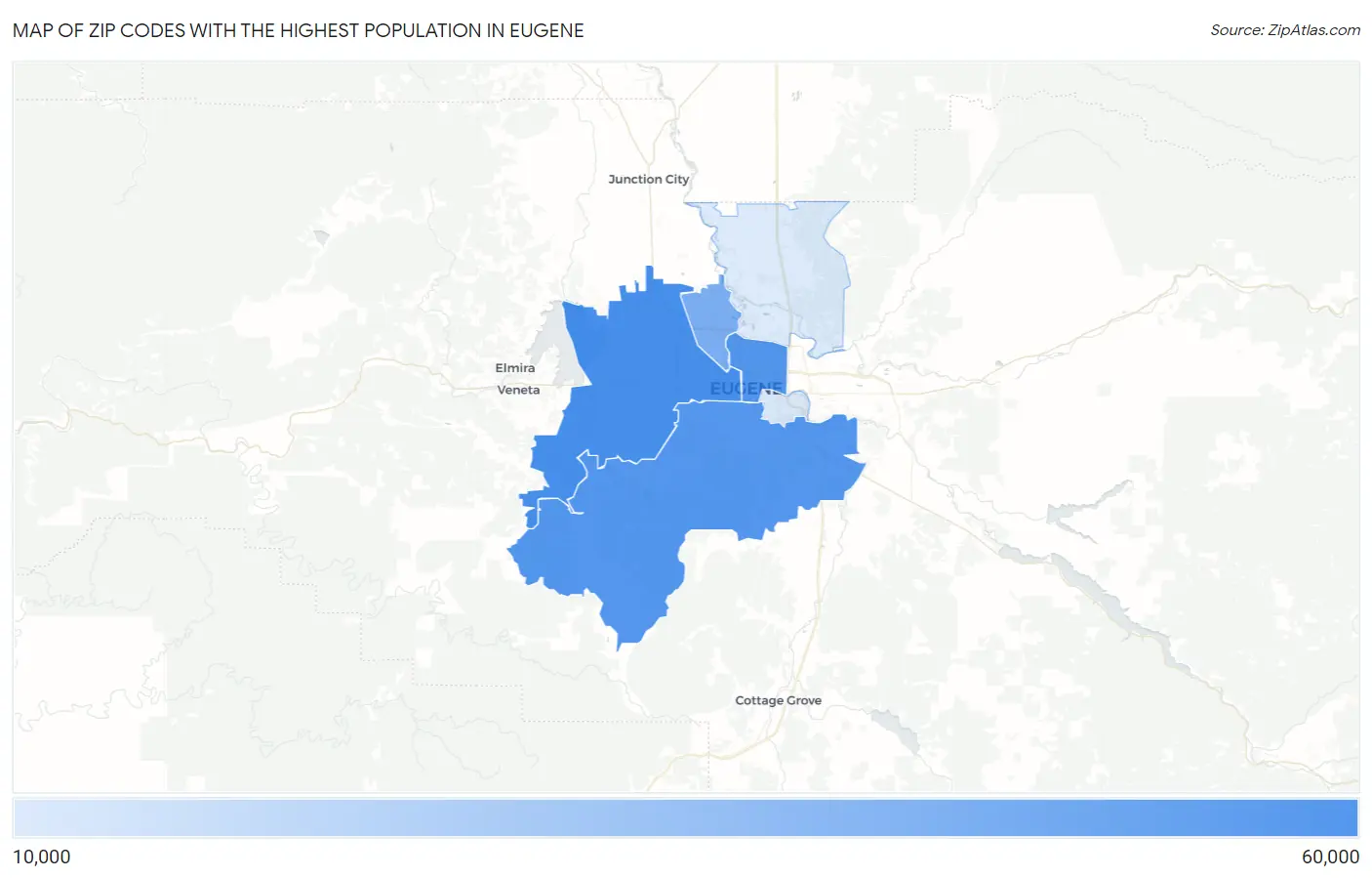 Zip Codes with the Highest Population in Eugene Map