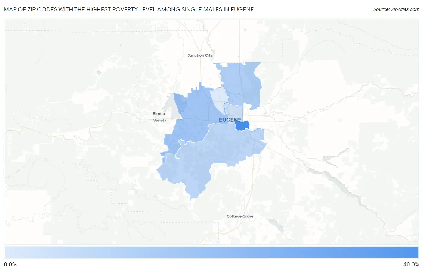 Zip Codes with the Highest Poverty Level Among Single Males in Eugene Map