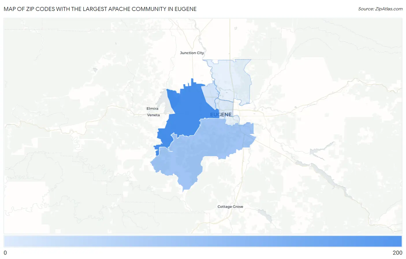 Zip Codes with the Largest Apache Community in Eugene Map