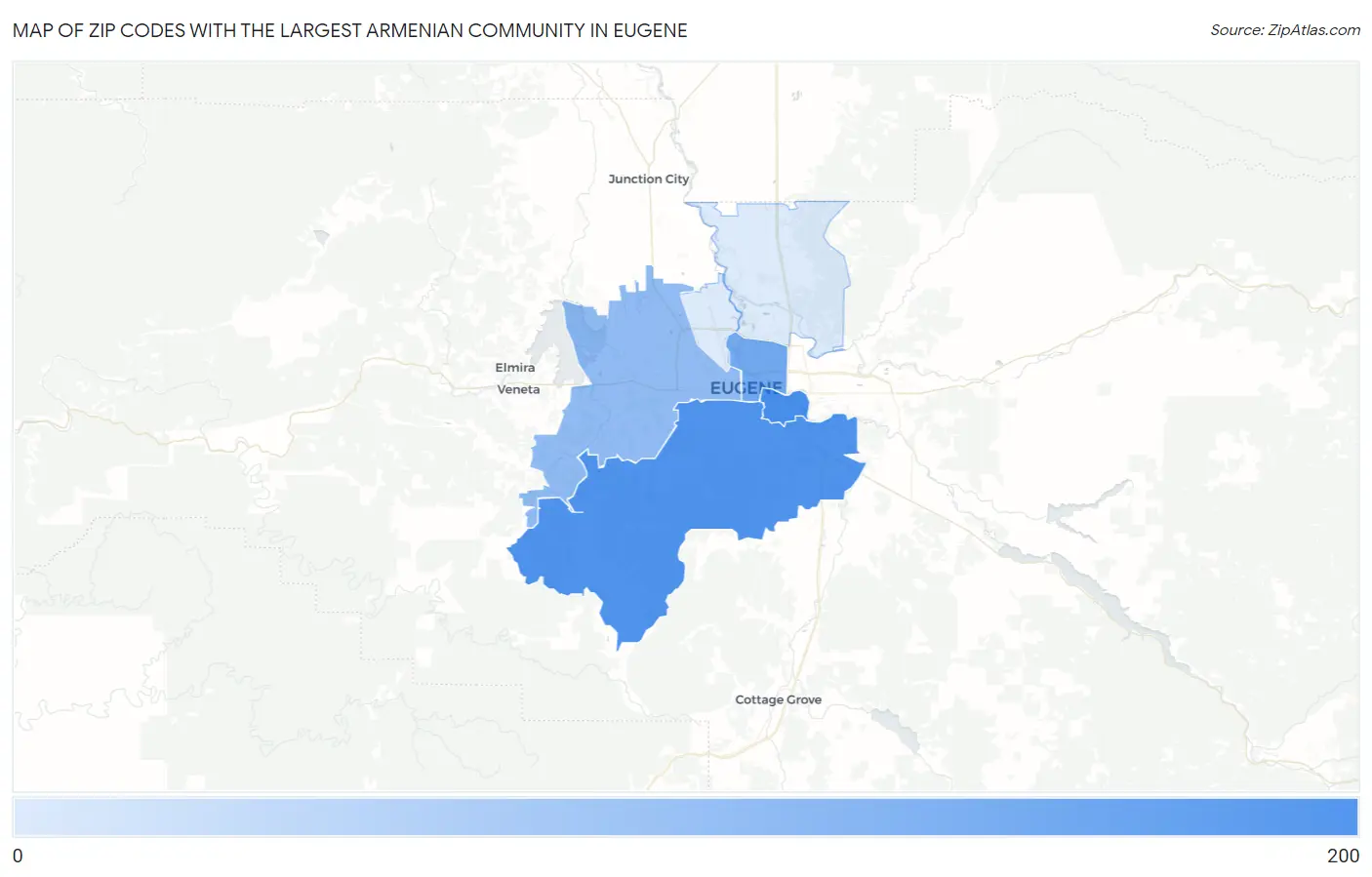 Zip Codes with the Largest Armenian Community in Eugene Map