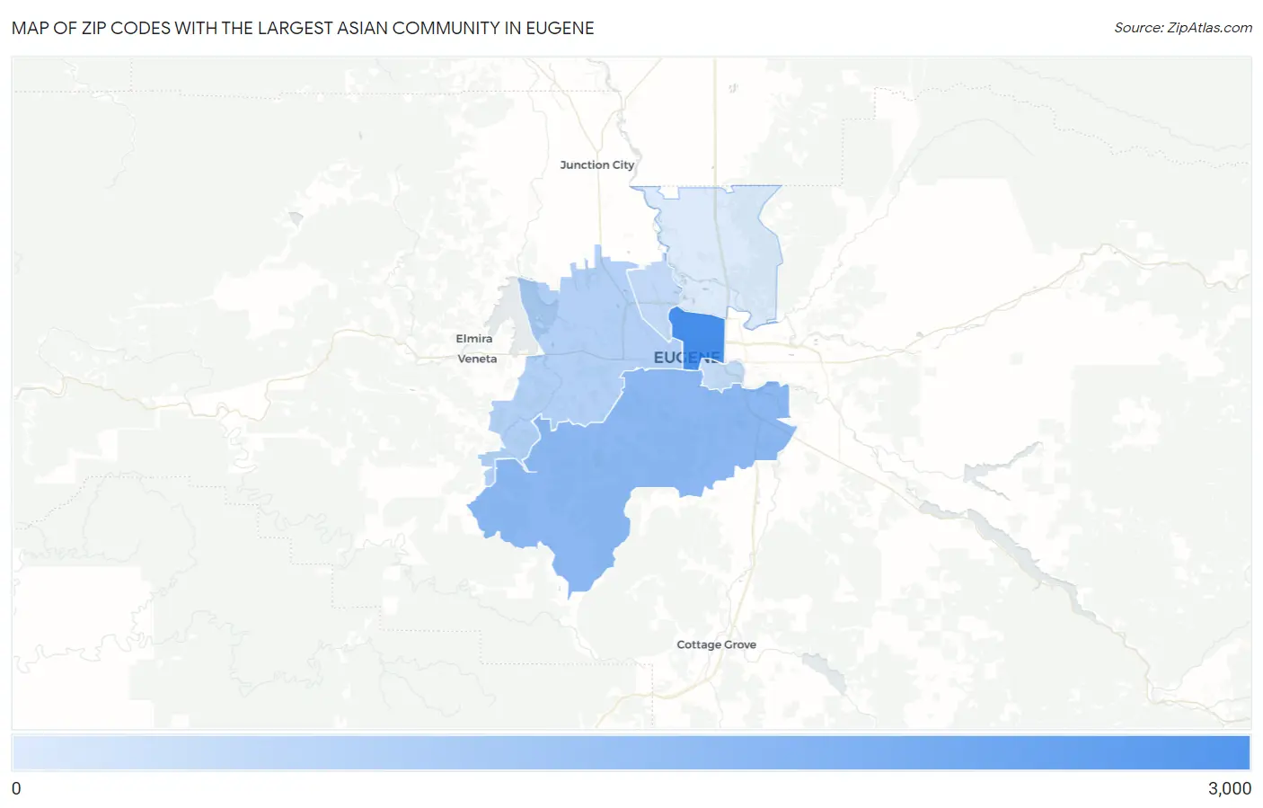 Zip Codes with the Largest Asian Community in Eugene Map