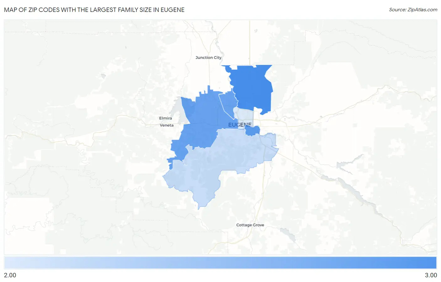 Zip Codes with the Largest Family Size in Eugene Map