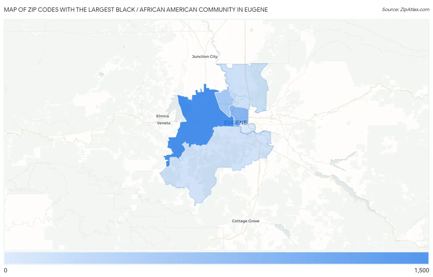 Zip Codes with the Largest Black / African American Community in Eugene Map
