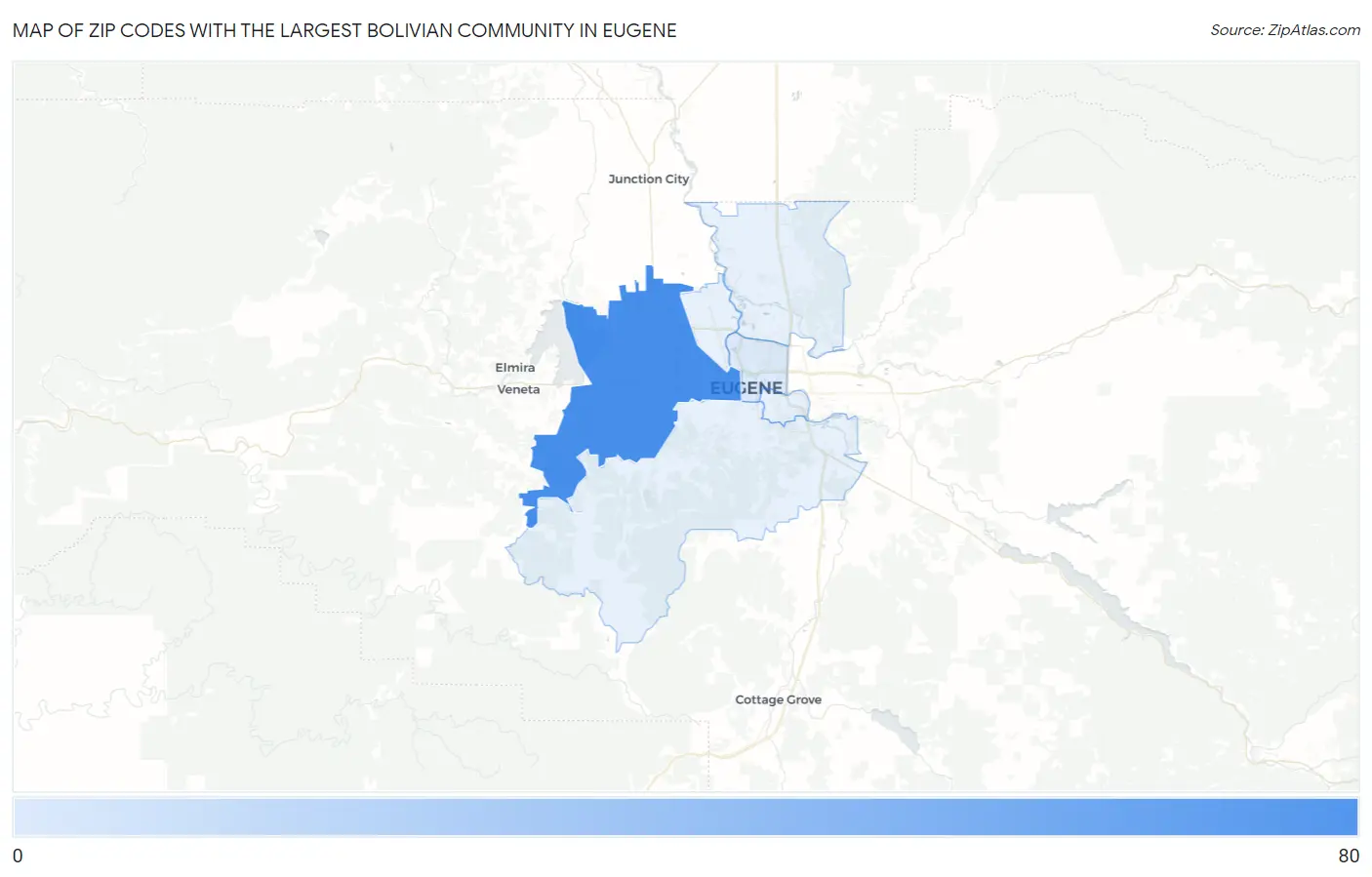 Zip Codes with the Largest Bolivian Community in Eugene Map