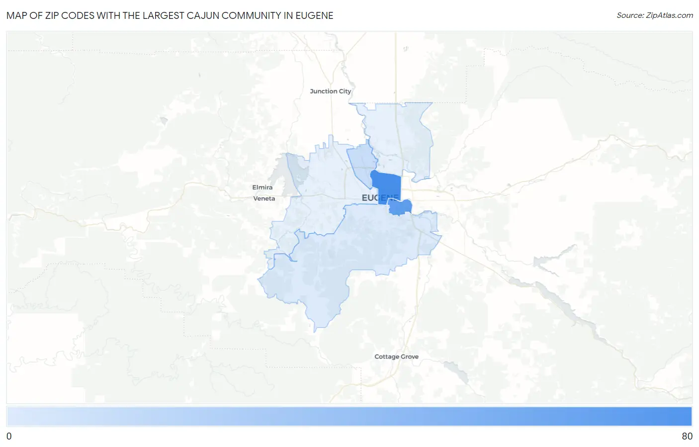 Zip Codes with the Largest Cajun Community in Eugene Map