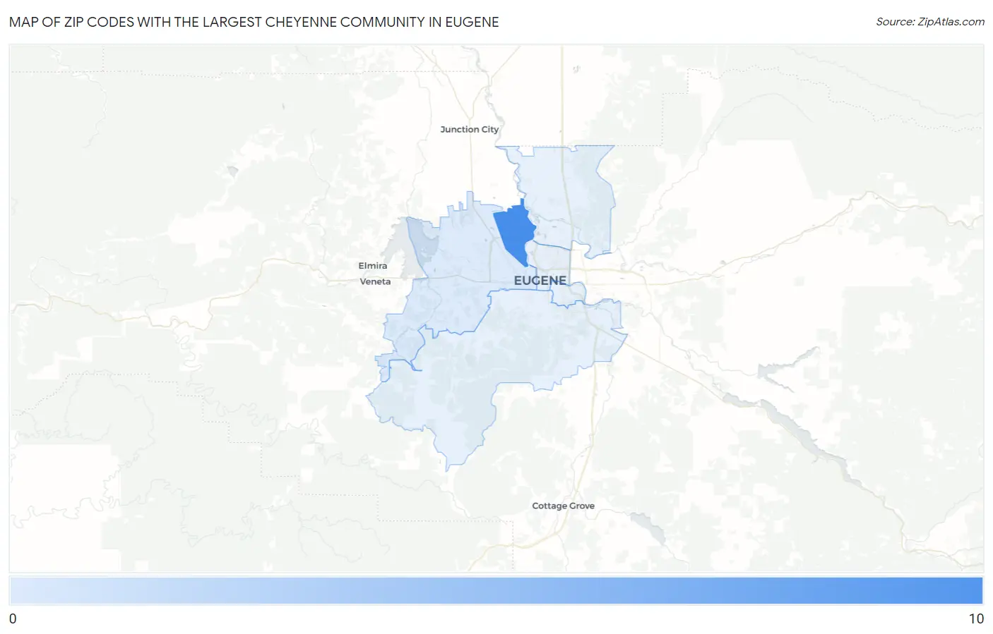 Zip Codes with the Largest Cheyenne Community in Eugene Map