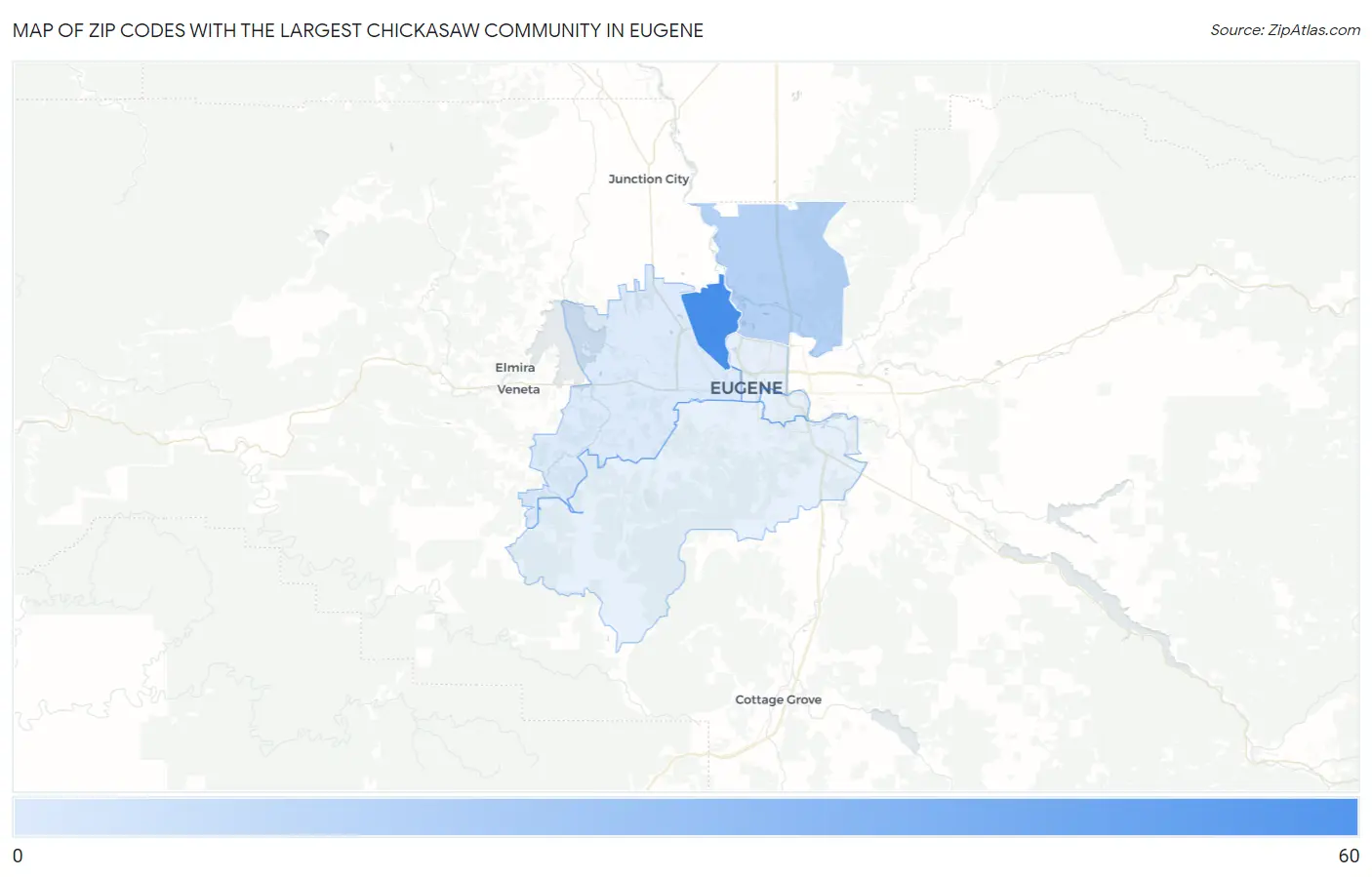 Zip Codes with the Largest Chickasaw Community in Eugene Map