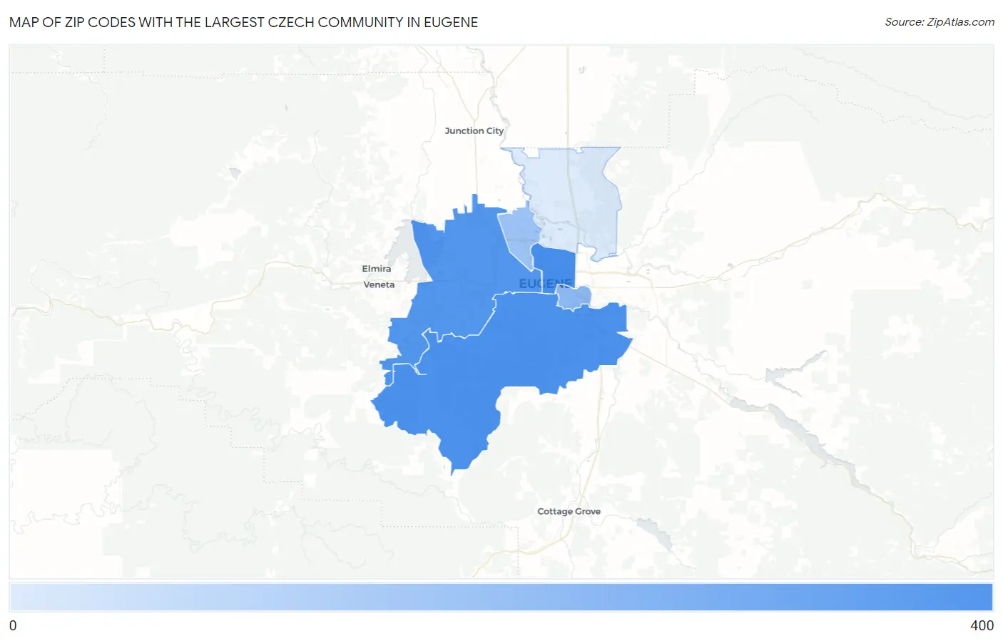 Zip Codes with the Largest Czech Community in Eugene Map