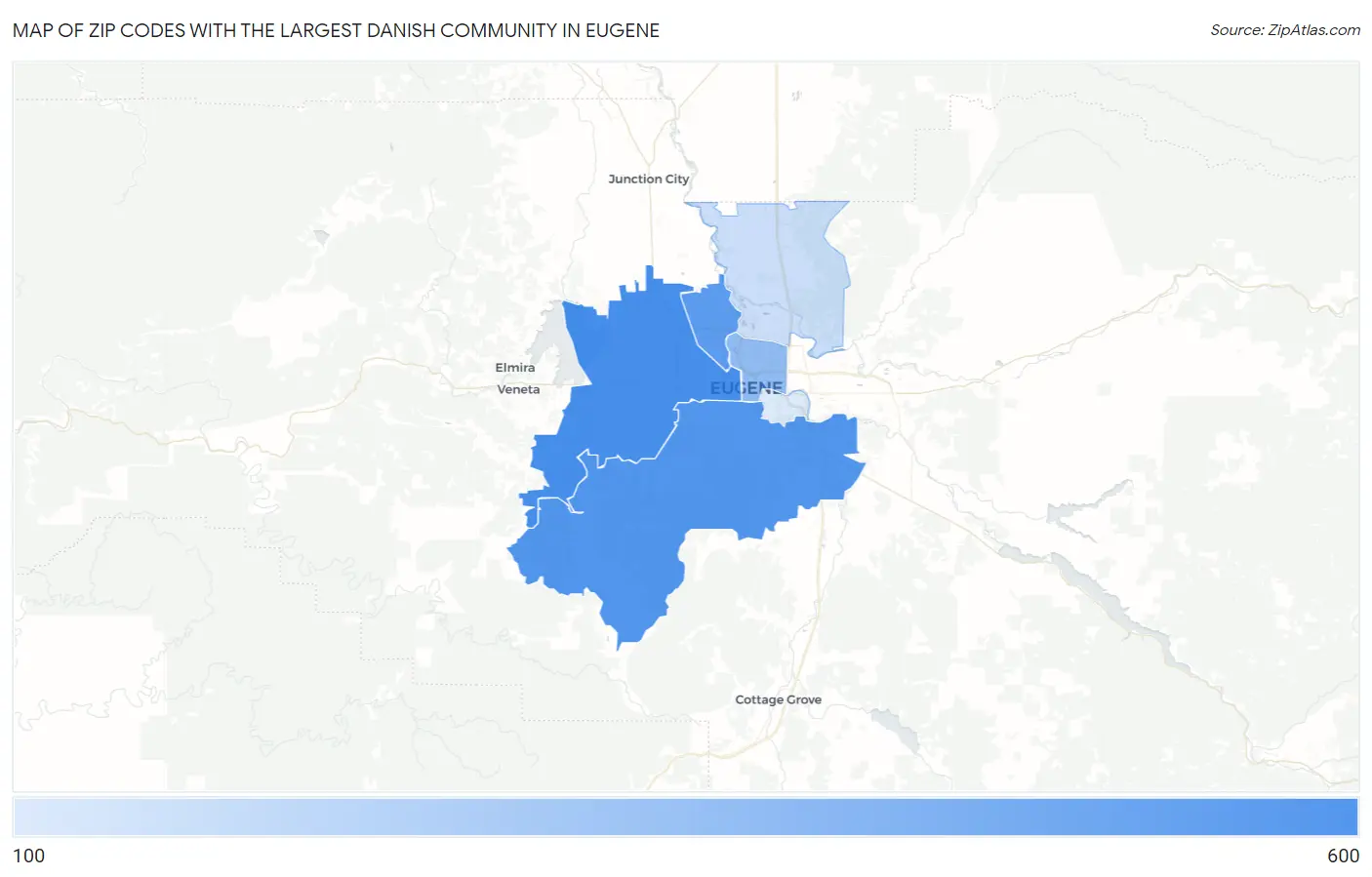 Zip Codes with the Largest Danish Community in Eugene Map