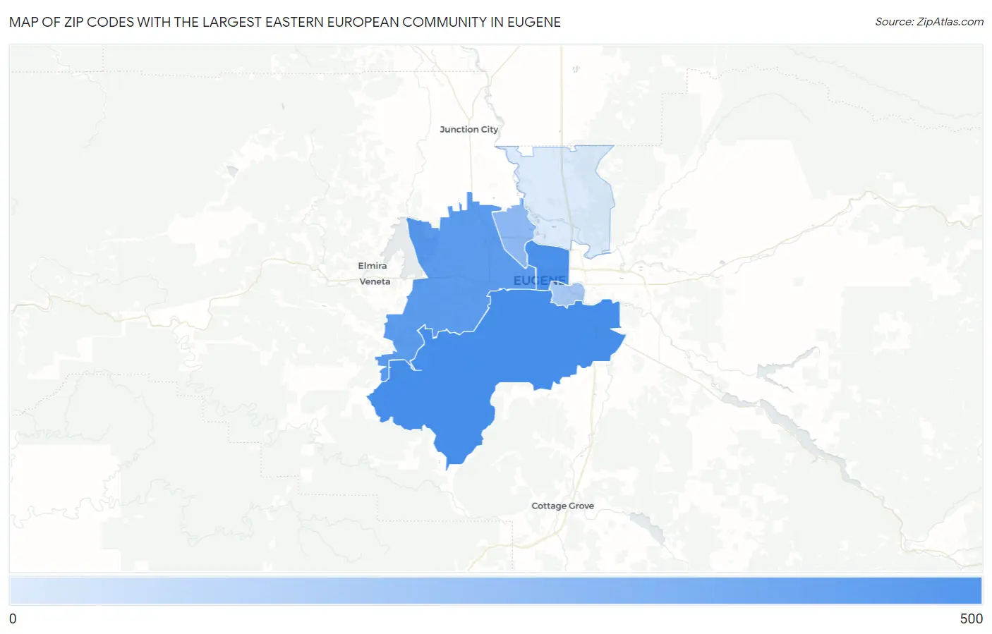 Zip Codes with the Largest Eastern European Community in Eugene Map