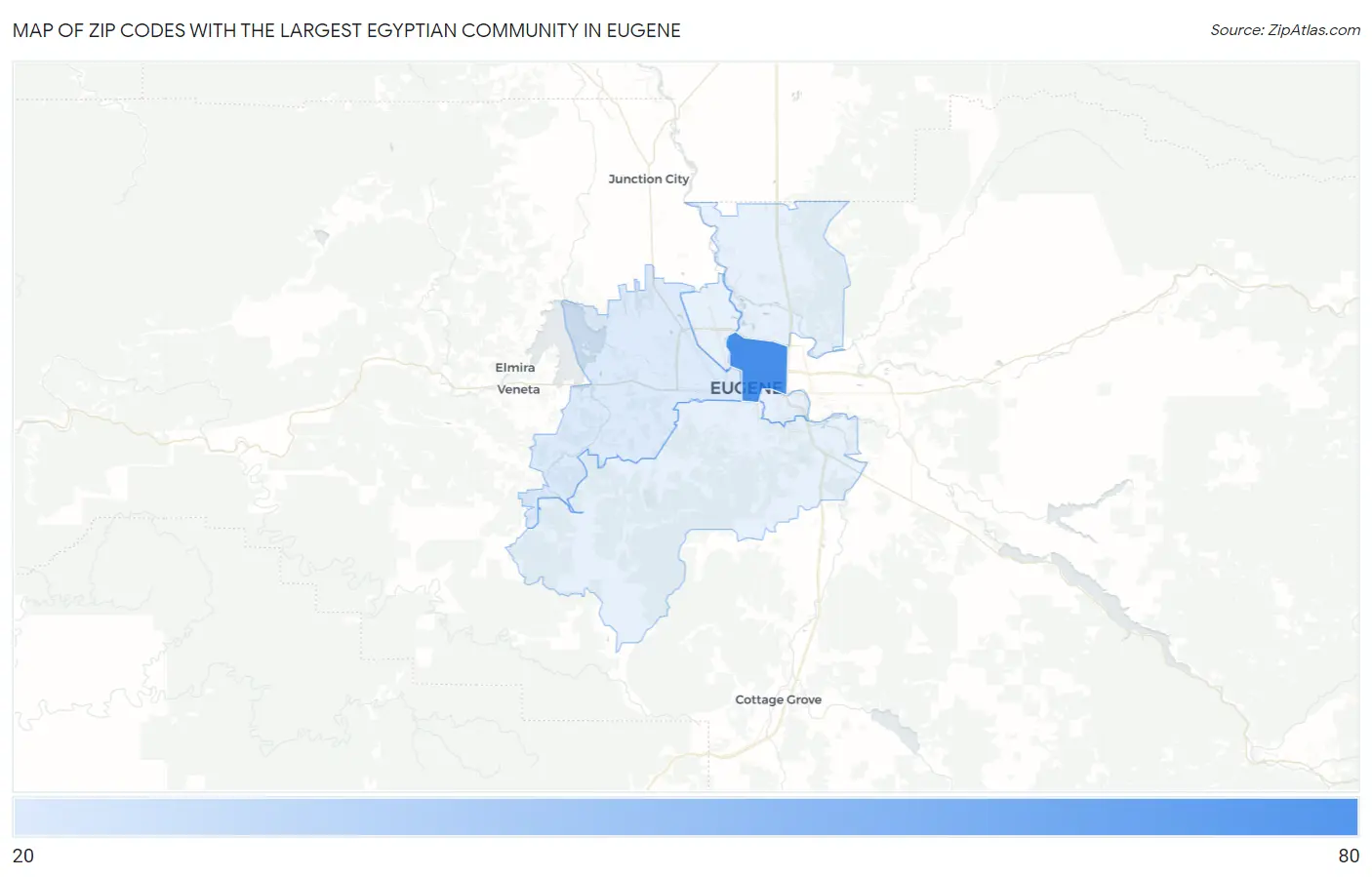 Zip Codes with the Largest Egyptian Community in Eugene Map