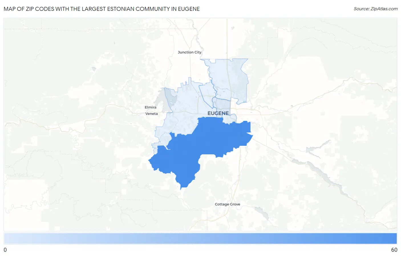 Zip Codes with the Largest Estonian Community in Eugene Map