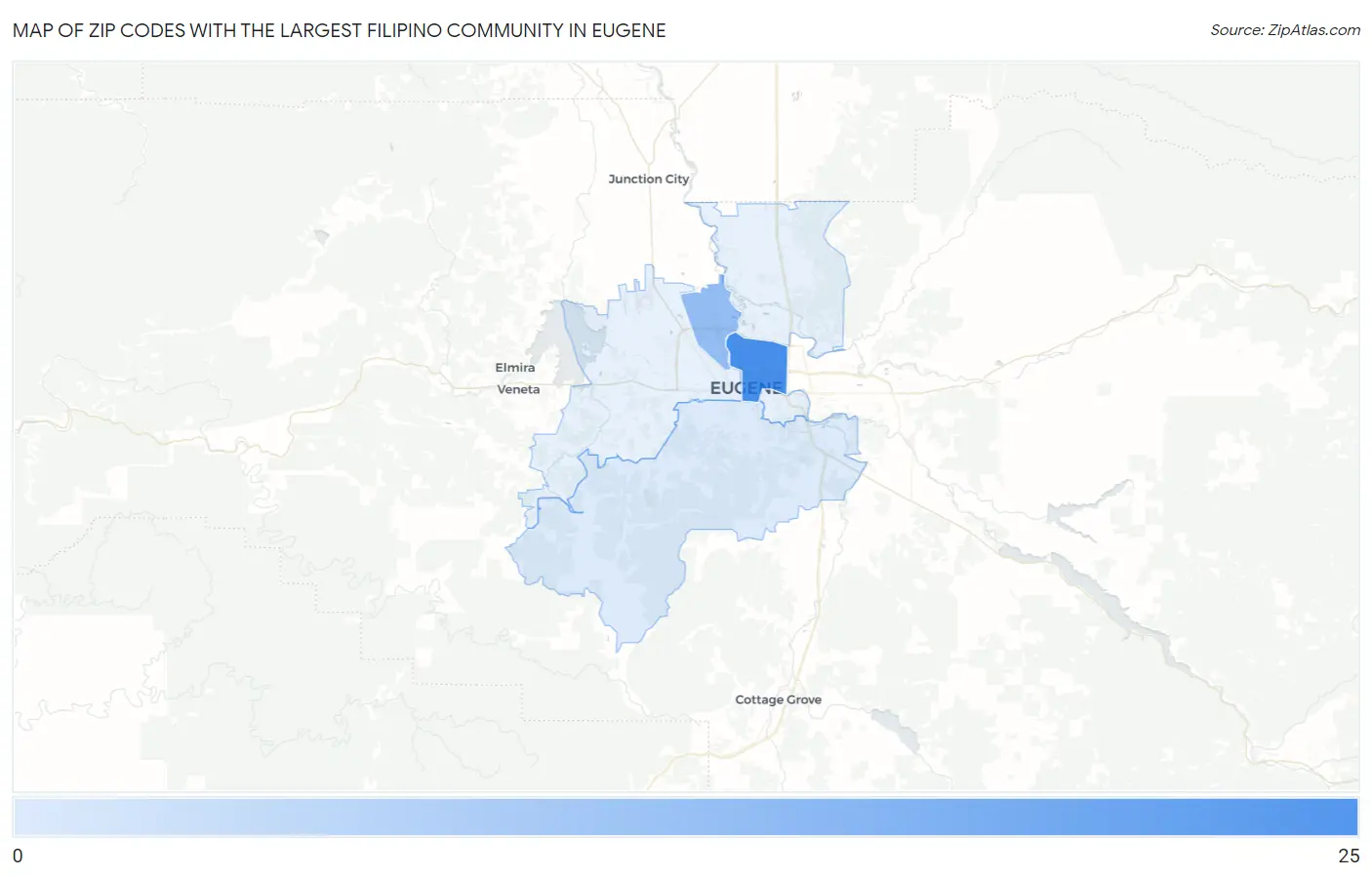 Zip Codes with the Largest Filipino Community in Eugene Map