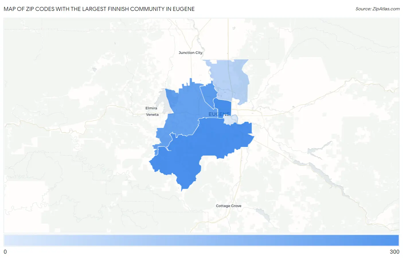Zip Codes with the Largest Finnish Community in Eugene Map
