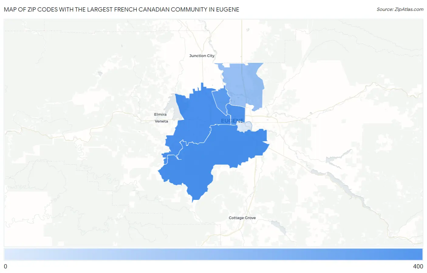 Zip Codes with the Largest French Canadian Community in Eugene Map