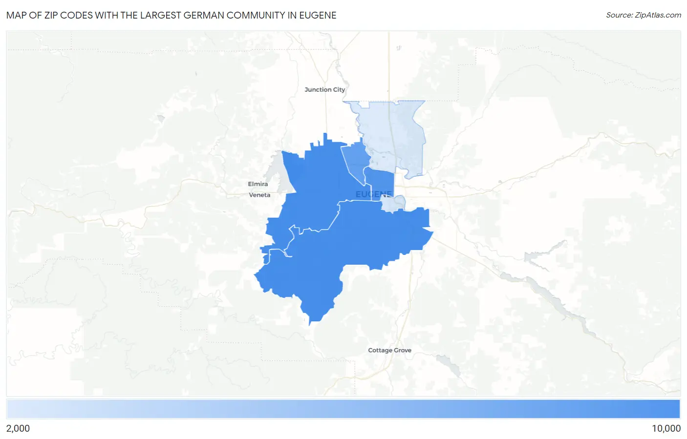 Zip Codes with the Largest German Community in Eugene Map