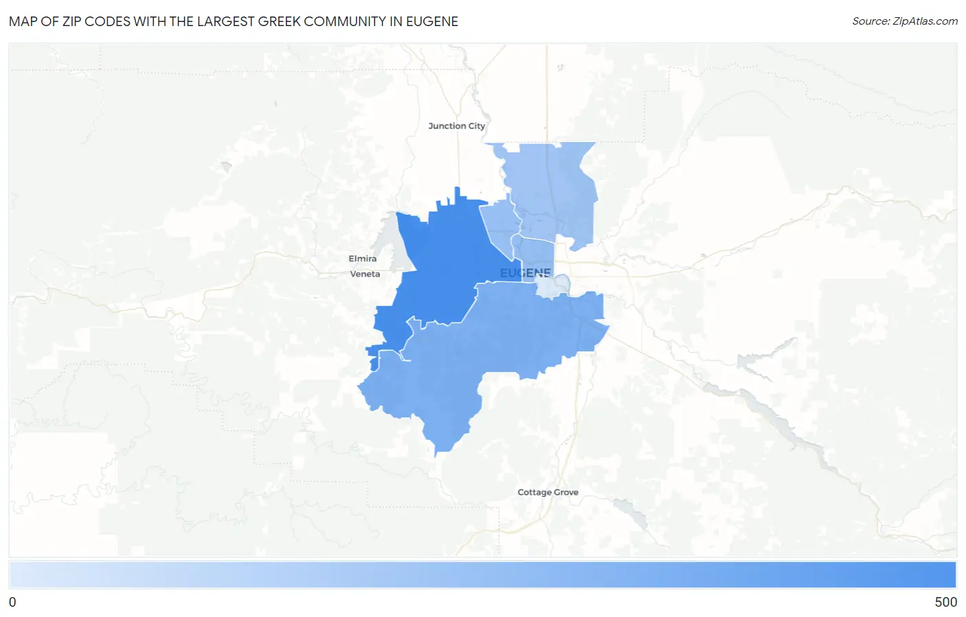 Zip Codes with the Largest Greek Community in Eugene Map