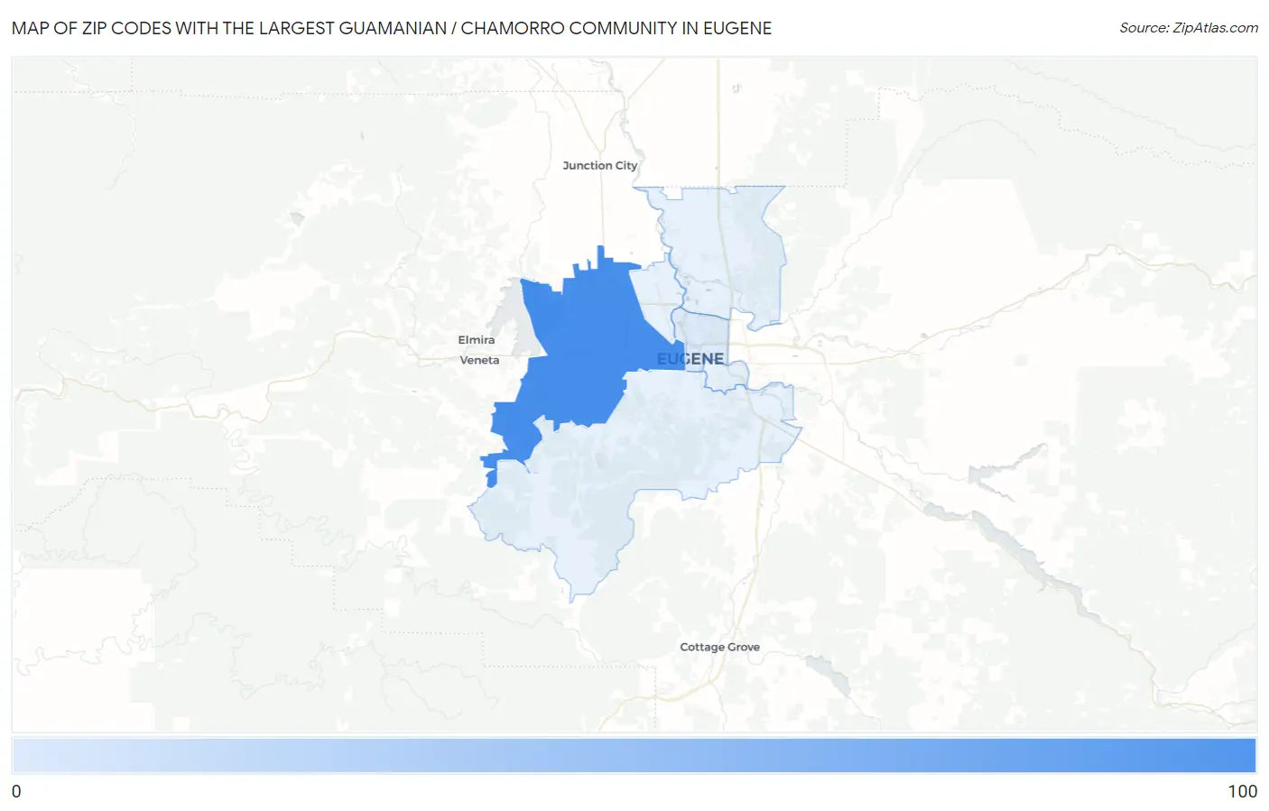 Zip Codes with the Largest Guamanian / Chamorro Community in Eugene Map