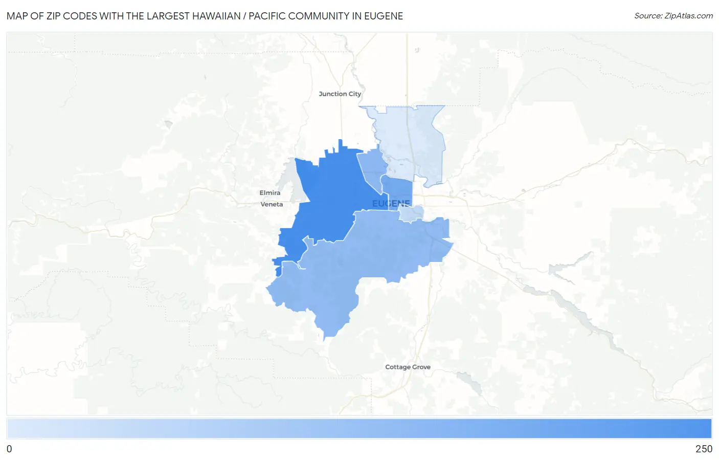 Zip Codes with the Largest Hawaiian / Pacific Community in Eugene Map