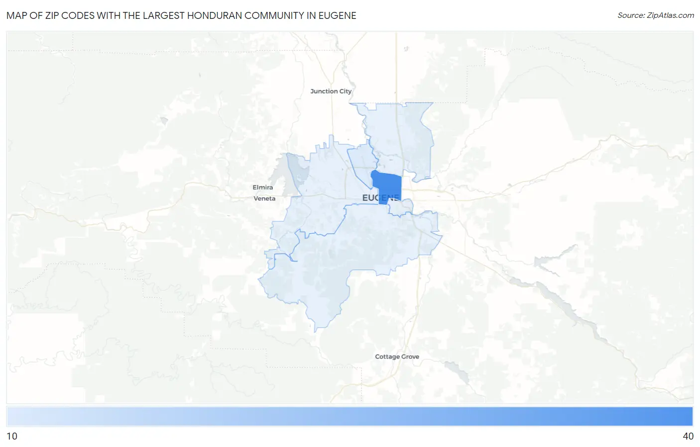 Zip Codes with the Largest Honduran Community in Eugene Map