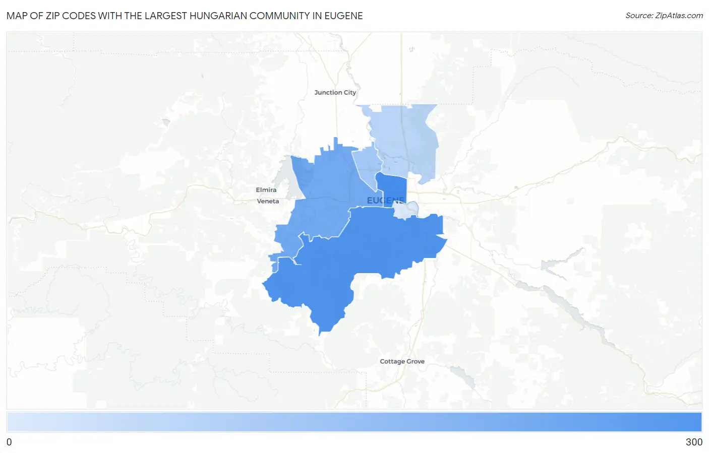 Zip Codes with the Largest Hungarian Community in Eugene Map