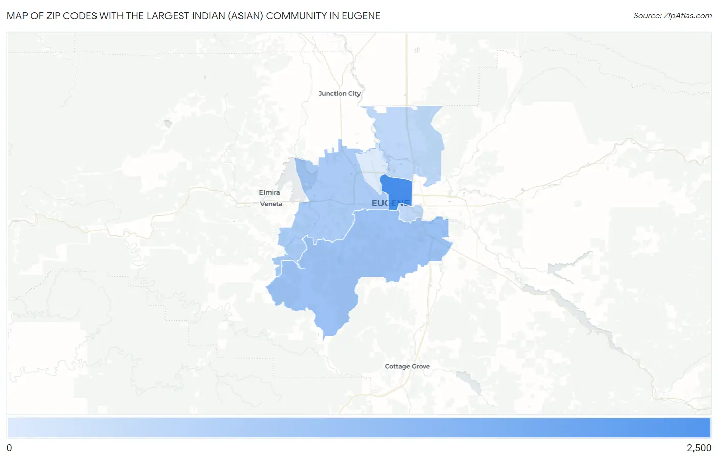 Zip Codes with the Largest Indian (Asian) Community in Eugene Map