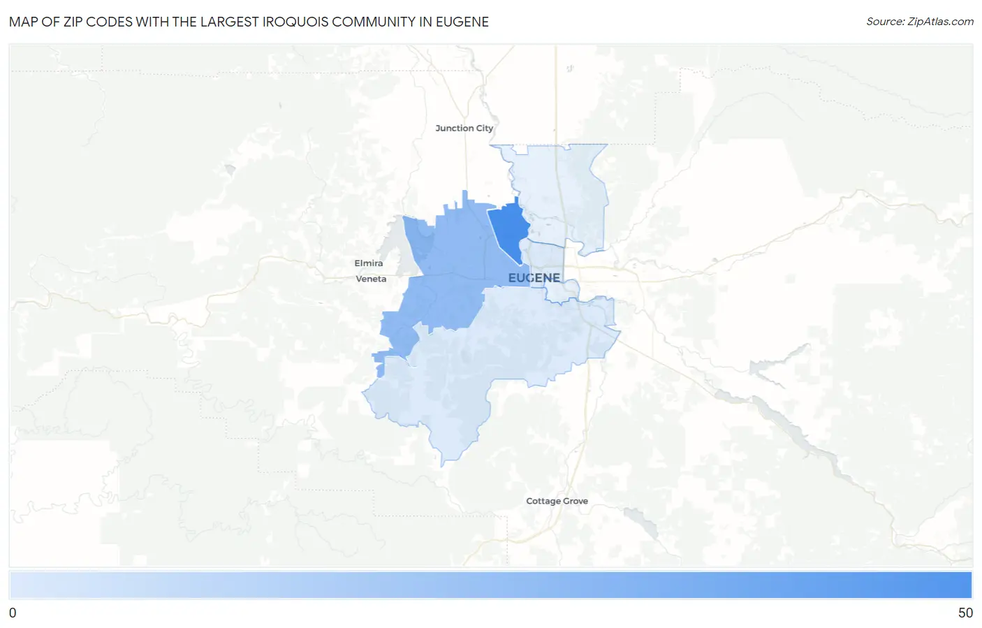 Zip Codes with the Largest Iroquois Community in Eugene Map