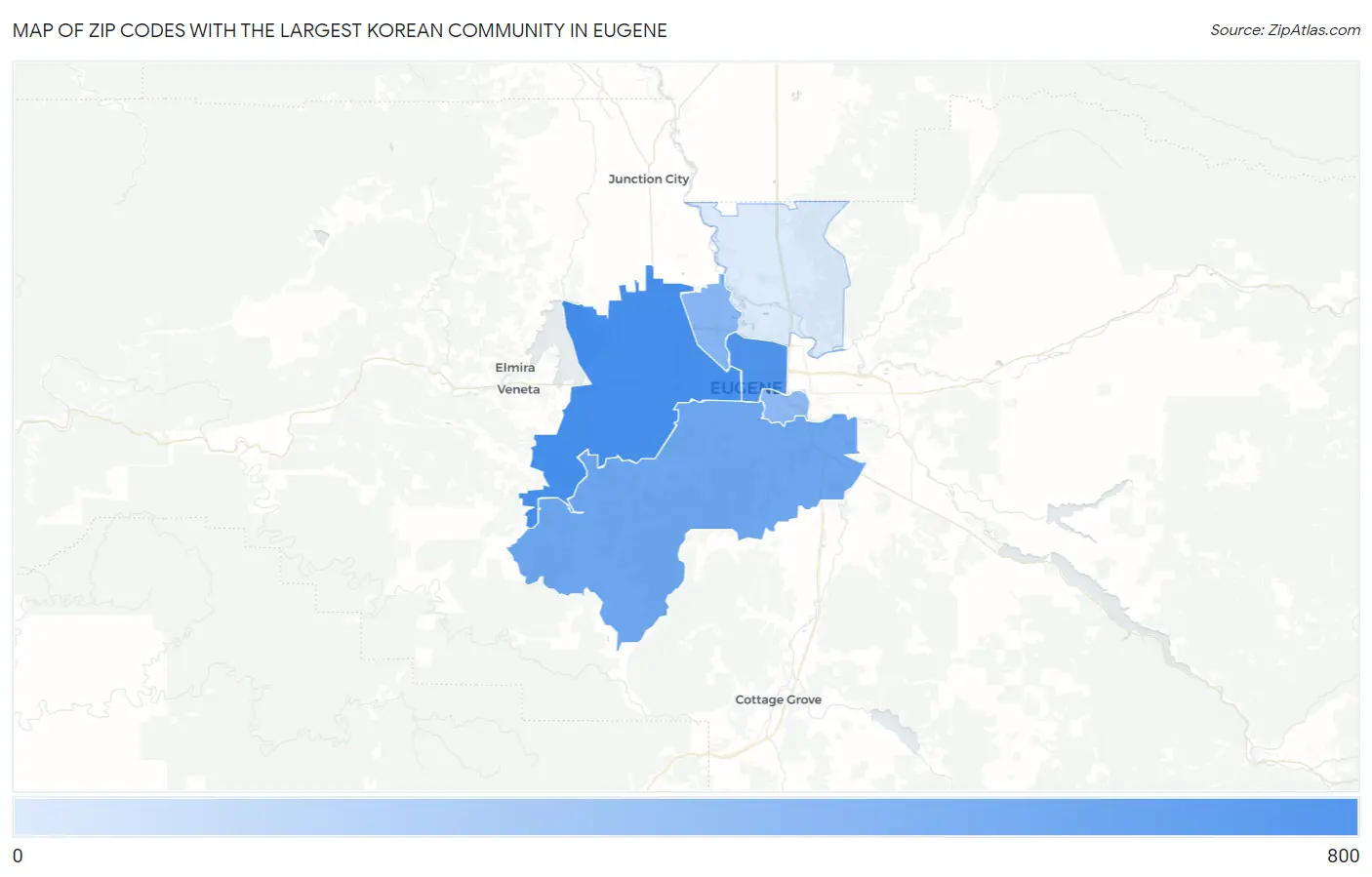 Zip Codes with the Largest Korean Community in Eugene Map