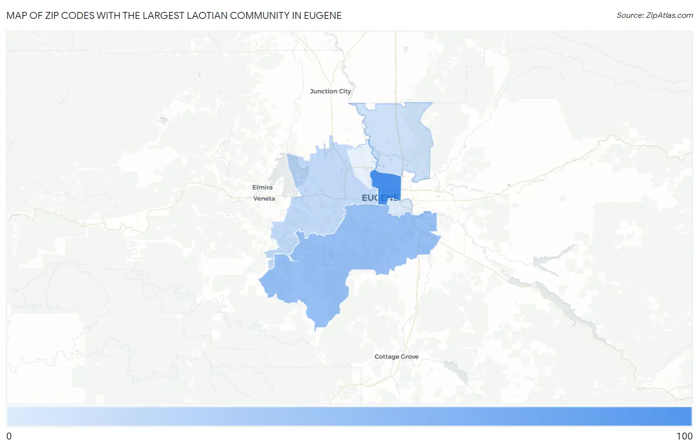 Zip Codes with the Largest Laotian Community in Eugene Map