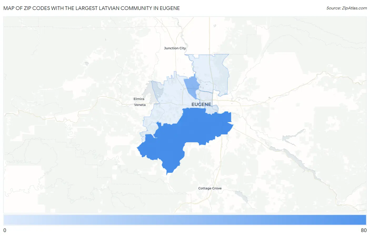 Zip Codes with the Largest Latvian Community in Eugene Map