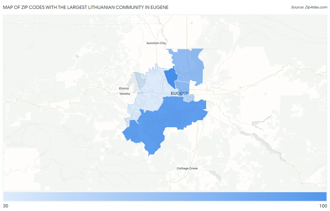 Zip Codes with the Largest Lithuanian Community in Eugene Map