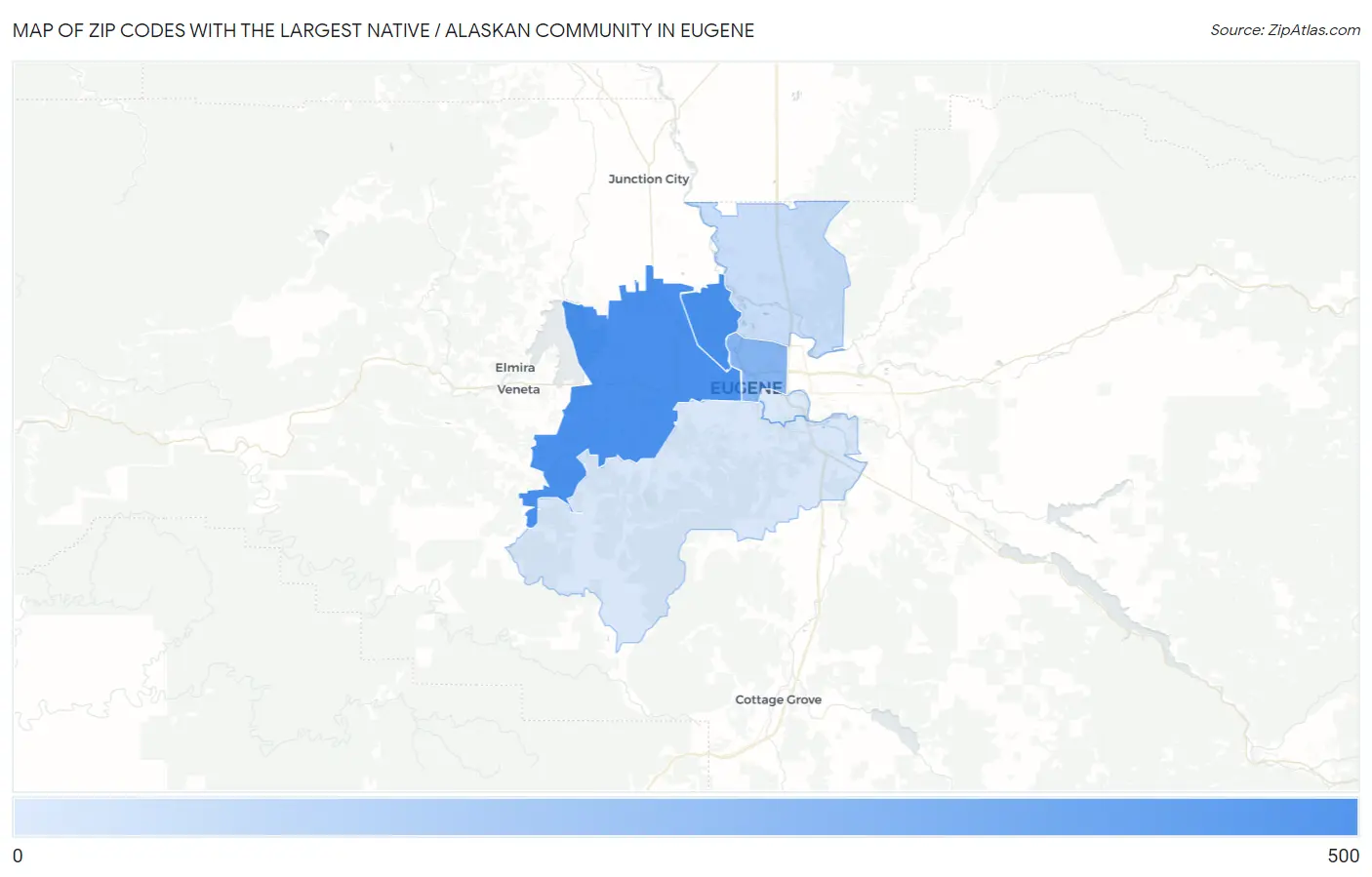 Zip Codes with the Largest Native / Alaskan Community in Eugene Map