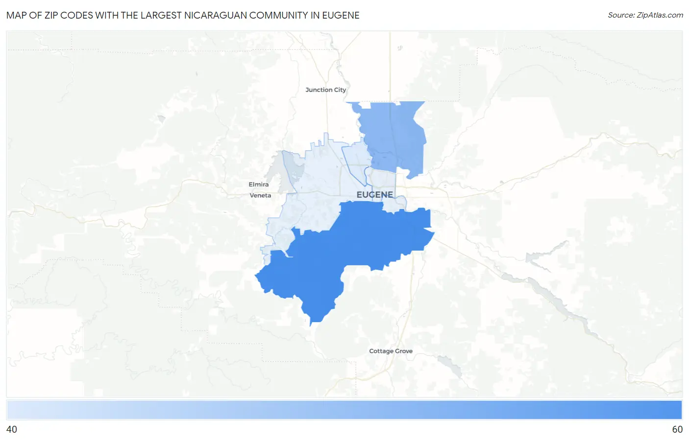 Zip Codes with the Largest Nicaraguan Community in Eugene Map