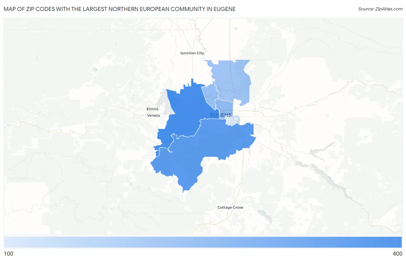 Zip Codes with the Largest Northern European Community in Eugene Map