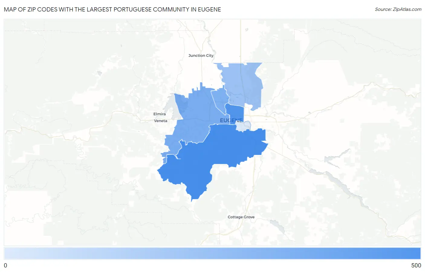 Zip Codes with the Largest Portuguese Community in Eugene Map
