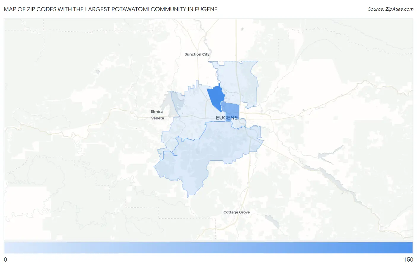 Zip Codes with the Largest Potawatomi Community in Eugene Map