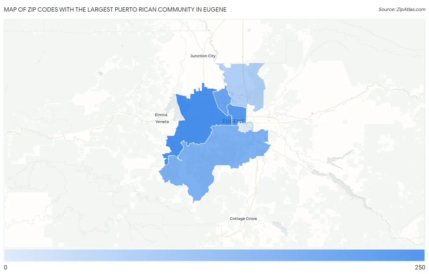 Zip Codes with the Largest Puerto Rican Community in Eugene Map