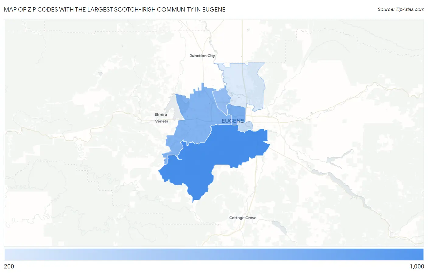 Zip Codes with the Largest Scotch-Irish Community in Eugene Map